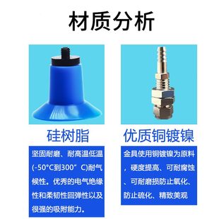 硅树脂铜镀镍带弹簧支架 蓝色标准软边平行真空吸盘WEN系列组合件