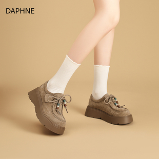 达芙妮串珠德比鞋2026春季新款系带乐福鞋外穿厚底休闲鞋百搭女鞋