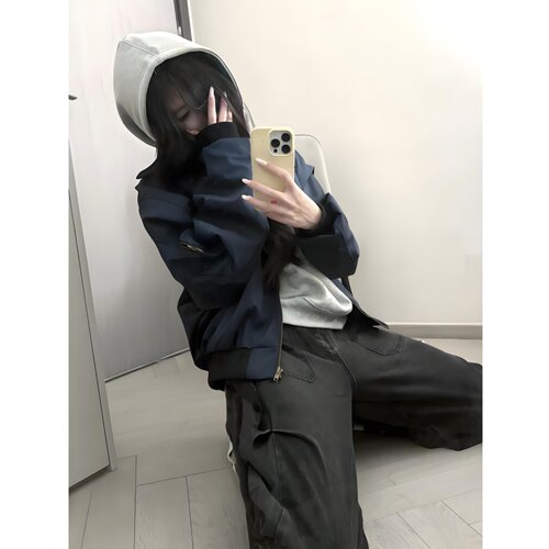 藏青短款飞行员夹克男秋季工装
