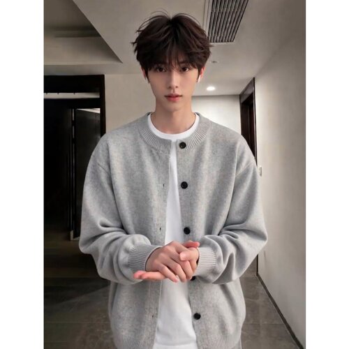 浅灰男士针织开衫夹克美式复古