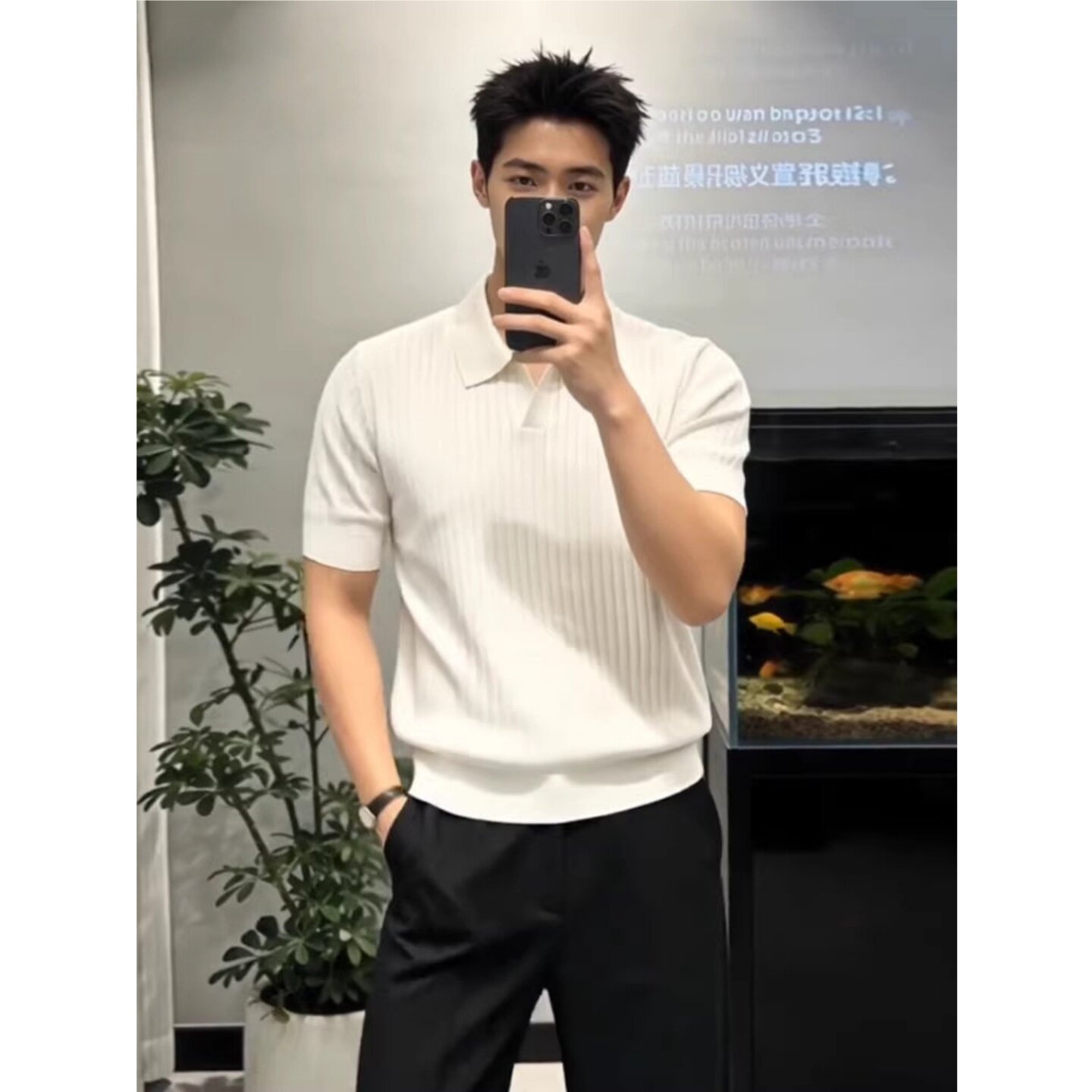 新贵老钱风男短袖POLO衫修身图片