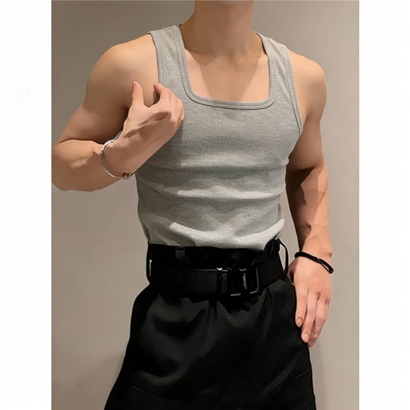 夏季男款重磅纯棉显肌肉健身背心图片
