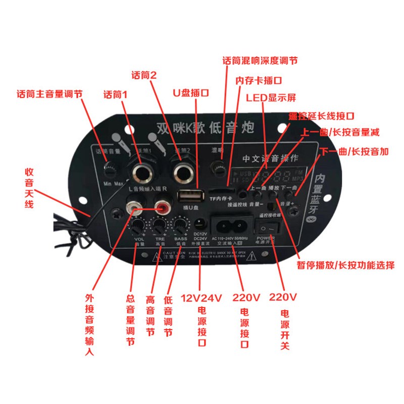 低音炮功放板12v24v220v通用炮芯手机无线蓝牙音箱主板6~10寸