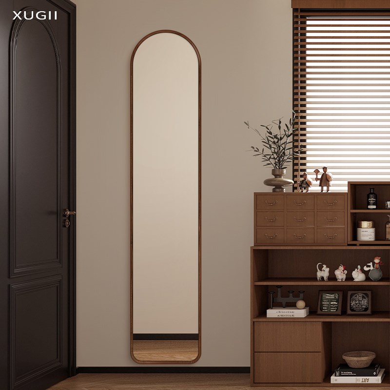 极窄拱形中古风全身镜子挂墙式超窄小户型试衣镜家用衣帽间穿衣镜