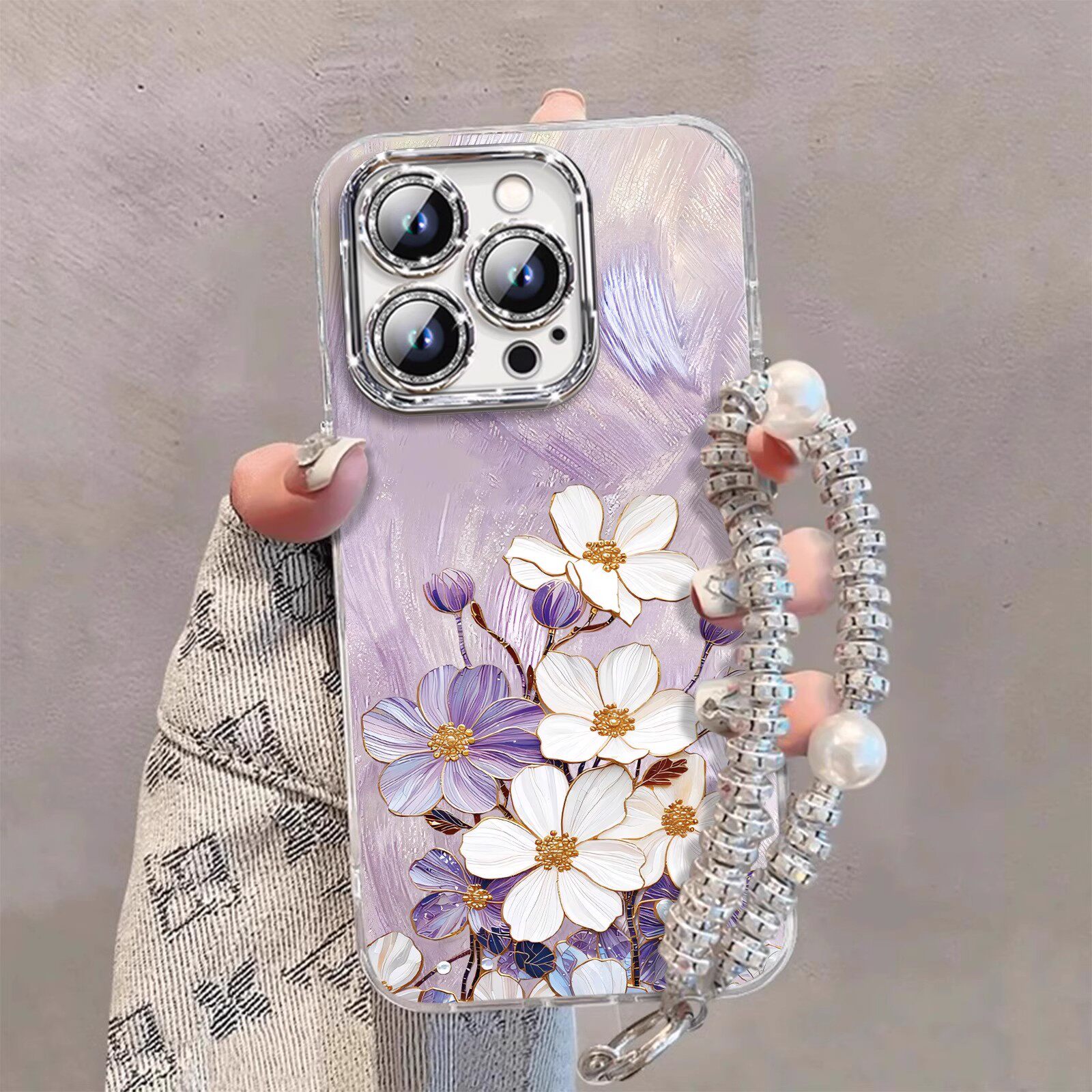【殊色】紫色繁花适用苹果17Air/16promax手机壳创意iPhone15plus女款14/13系列镜头膜小众xsmax镜头全包8/7