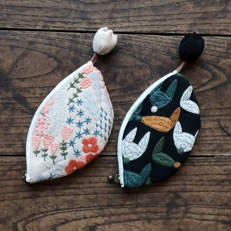 文手作  棉麻刺绣抽拉式钥匙包拉链钥匙包汽车钥匙保护夹棉加厚