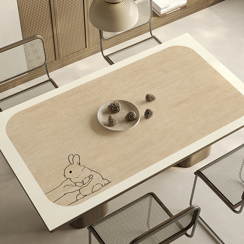 兔年节日氛围感皮革餐桌垫长方形防水防油免洗桌面保护膜茶几垫