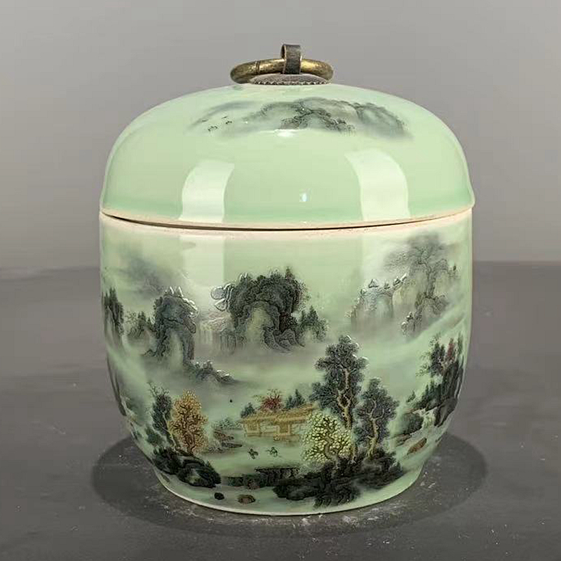 仿大清光绪年制青花虾趣茶叶罐瓷器现代仿古玩收藏品家居装饰摆件