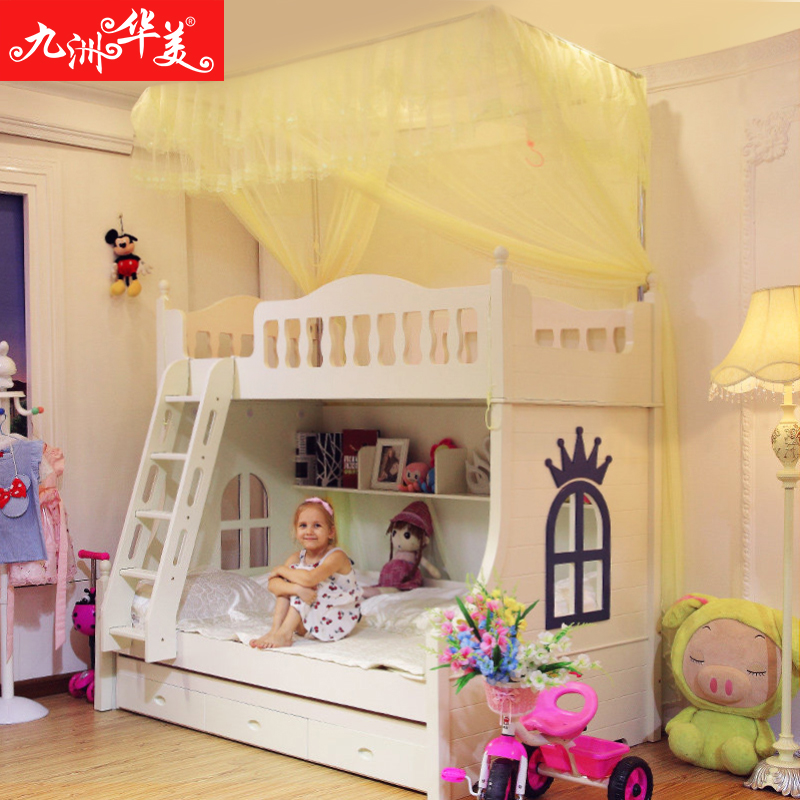 锈钢 打墙上下铺子母床儿童高低层学生床一体伸缩蚊帐家用