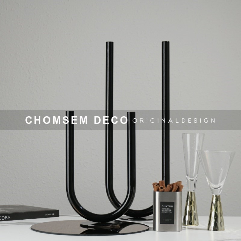 从上现代U形金属烛台样板间餐厅客厅茶几桌面蜡烛软装饰