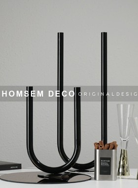 从上现代U形金属烛台样板间餐厅客厅茶几桌面蜡烛软装饰