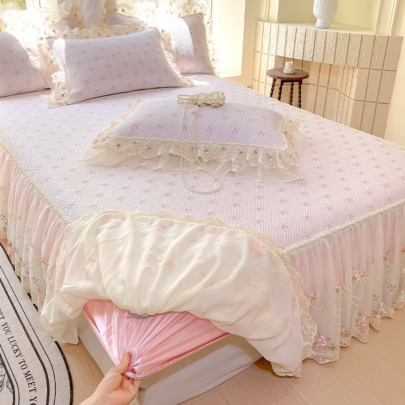 类母婴级冰豆豆凉席三件公主风床裙床笠款夏季冰丝席凉感软席