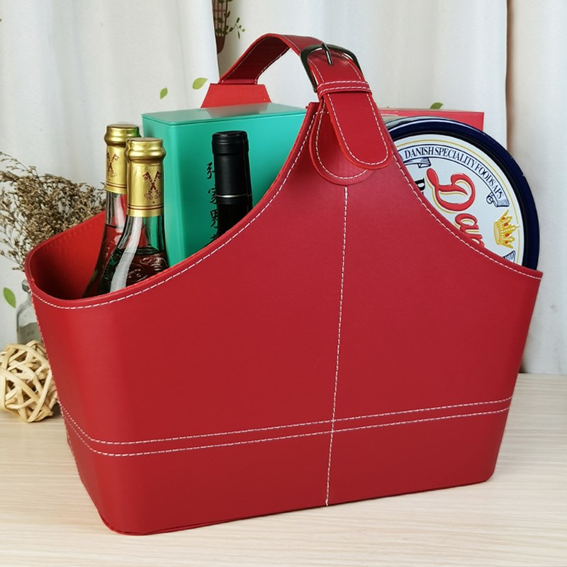 节日中秋送礼皮革礼篮 收纳篮子 礼品篮皮 手提篮子 定制礼盒包装