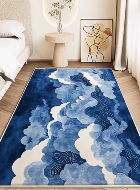 长条地毯卧室床边毯夏天防滑房间飘窗蓝色海浪新款加厚家用地垫