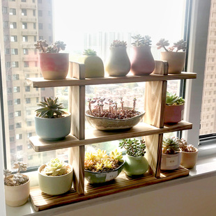 小空间架木质窗台飘窗卉小架子室内桌面放多肉的木头绿植架