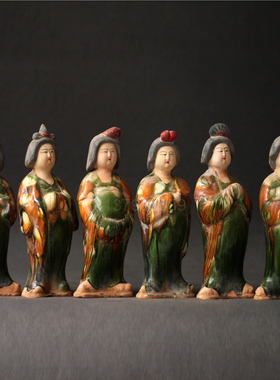 陶瓷仕女摆件仿古唐三彩侍女俑中式复古装饰艺术品古风老货老物件