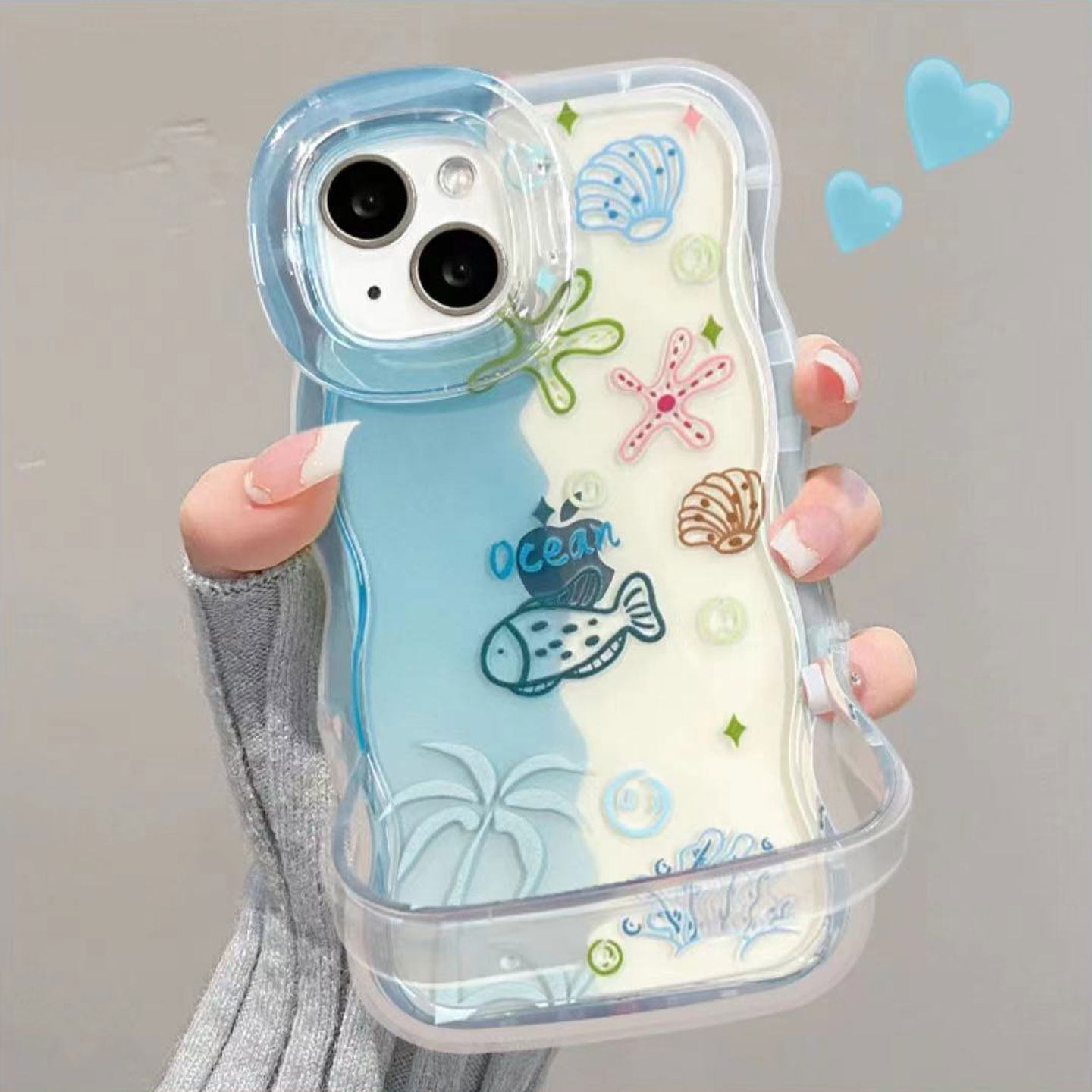 蓝底海洋生物双支架适用苹果17Pro手机壳iPhone16max小米17华为mate80pura70k90reno15荣耀400x300findx9s30