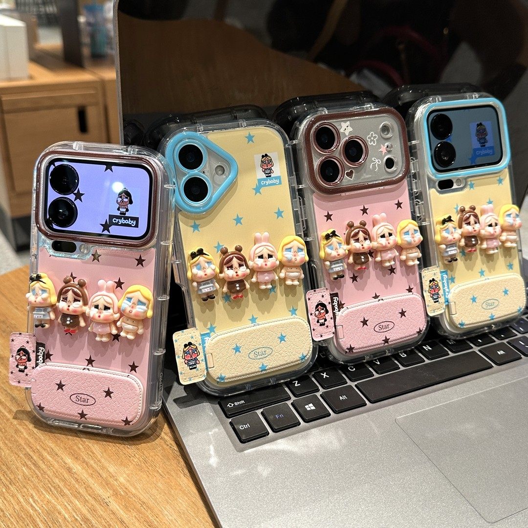 立体星星哭娃支架新款适用苹果17Pro手机壳iPhone16max13小米15华为mate80pura70k90nova14荣耀400x100findx9