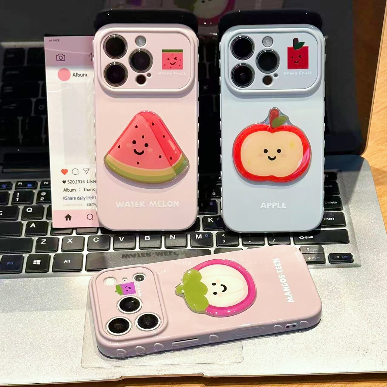 卡通西瓜山竹贴件适用苹果17promax手机壳iphone16pro高颜值ip14por可爱15plus女款air卡通13创意12防摔11套