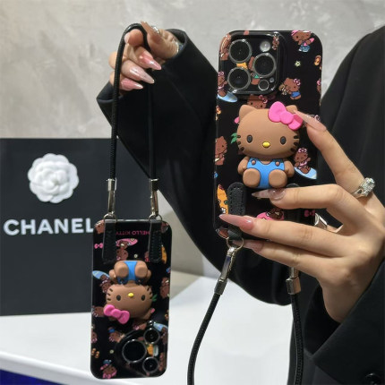 冲浪黑皮KT挂绳新款适用苹果17Pro手机壳iPhone15max小米16华为mate80pura70k60reno14nova13荣耀300x100s20