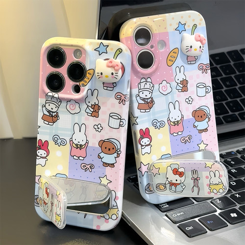 可爱小脑袋瓜KT支架新款适用苹果16Pro手机壳iPhone14max13小米15华为mate70pura80k60荣耀100vivox200nova12