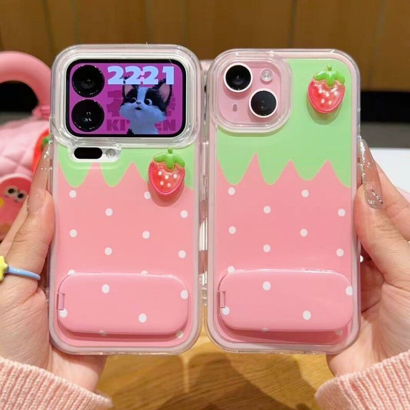 立体草莓贴件支架新款适用苹果17Pro手机壳iPhone16max15小米17华为mate80pura70k90nova14荣耀500x300一加13