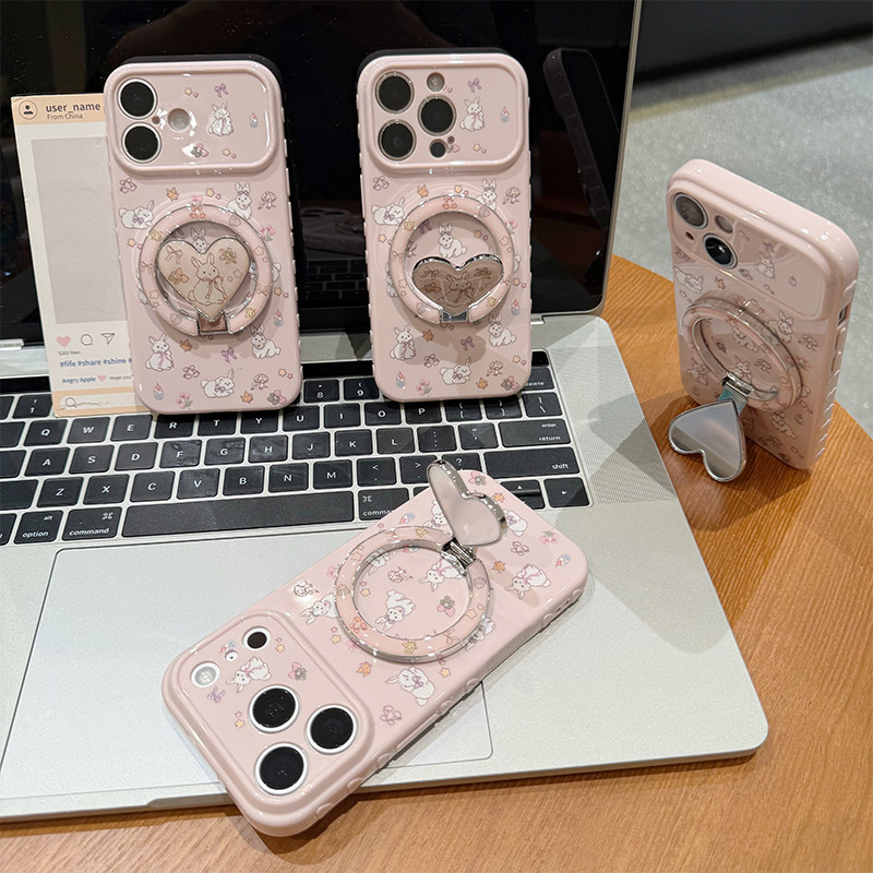 粉爱心兔支架新款适用苹果17promax手机壳iPhone16pro14小米17华为mate80pura80K80reno15荣耀500x200findx8S