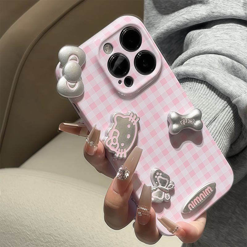 粉格KT蝴蝶结新款适用苹果16promax手机壳iPhone14pro11华为mate60p70小米15k80荣耀x200vivoiqoo13reno12s18