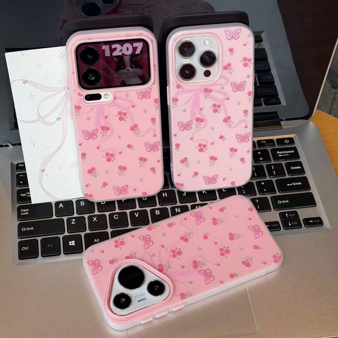 满屏蝴蝶粉花新款适用苹果17Pro手机壳iPhone16max12小米15华为mate70pura80k60note14荣耀300x200nova13s20