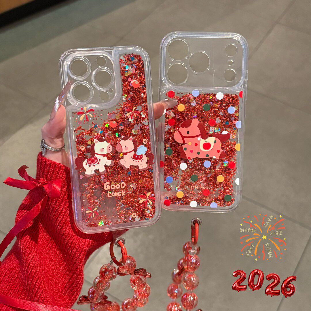 新年波点小马红色流沙适用苹果17Pro手机壳iPhone16max小米15华为mate80pura70k60note14荣耀400vivox100s20