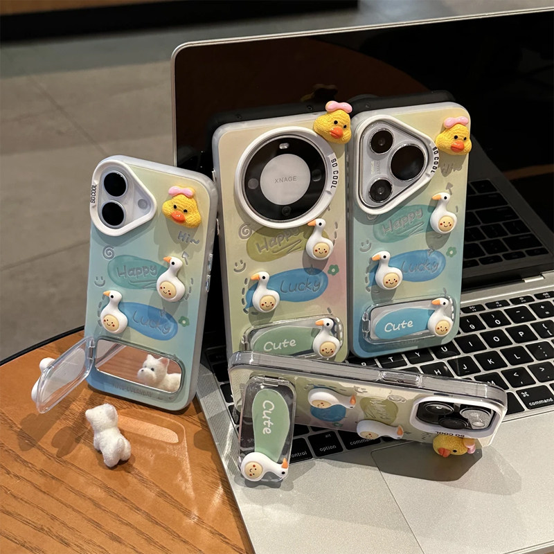 lucky小鸭四件套支架适用苹果17pro手机壳iphone16max13小米15华为mate70pura80k60荣耀400vivox200note14s19