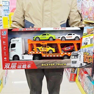林达惯性工程木材运输抓木车挖掘机拖车声光音乐仿真儿童玩具