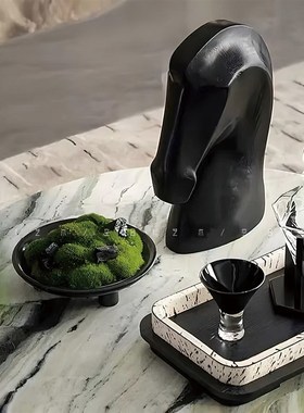 空合 现代轻奢仿真苔藓马头套装 展厅客厅样板间茶几软装设计摆件