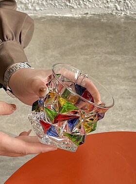 lingling折射光果汁饮料杯手绘设计感玻璃杯in威士忌酒杯