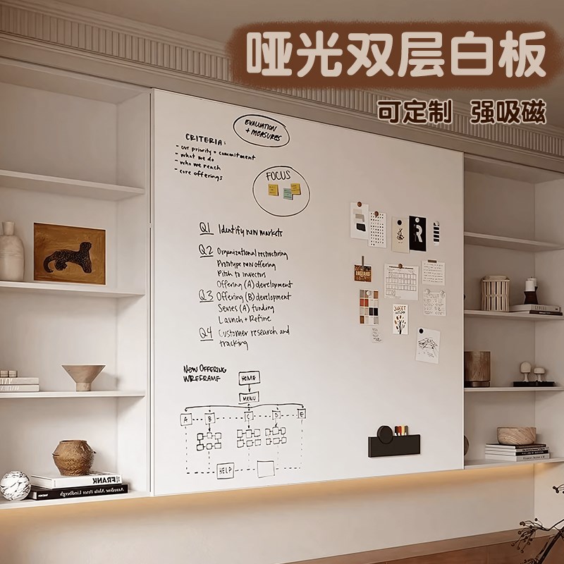 双层磁性哑光白板珐琅板墙面磁吸写字板墙贴家用儿童涂鸦画画板磁