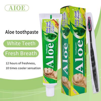 Aloe芦荟牙膏带牙刷美白英文版White Teeth cool mint Toothpaste