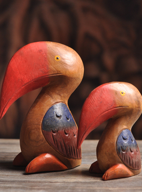 泰国实木大嘴鸟鹈鹕摆件客厅电视柜卧室茶几鞋柜装饰摆设小鸟装饰