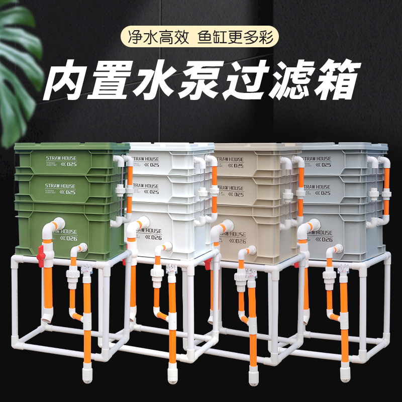周转箱内置外置水泵过滤箱DIY过滤器家用循环系统三合一滴流盒