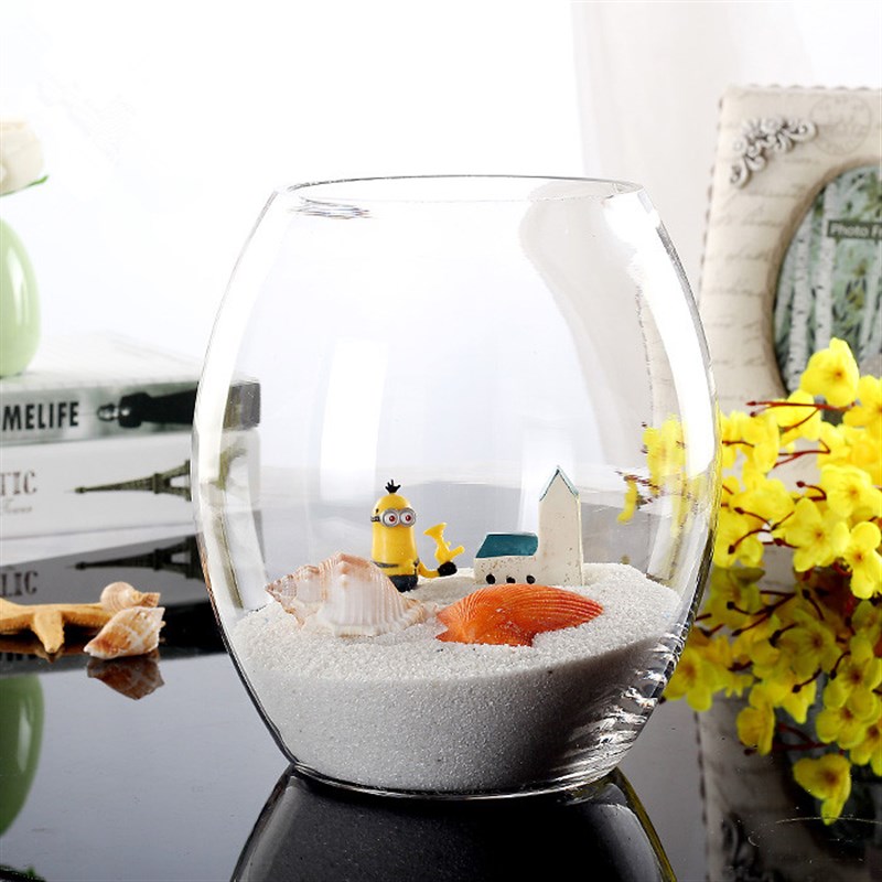 包邮 圆形鱼缸水培透明玻璃花瓶鱼缸 创意小型鱼缸水族箱玻璃鱼缸