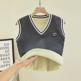 儿童马甲背心男孩冬季2023新款男童马夹女童毛衣针织背心保暖加绒