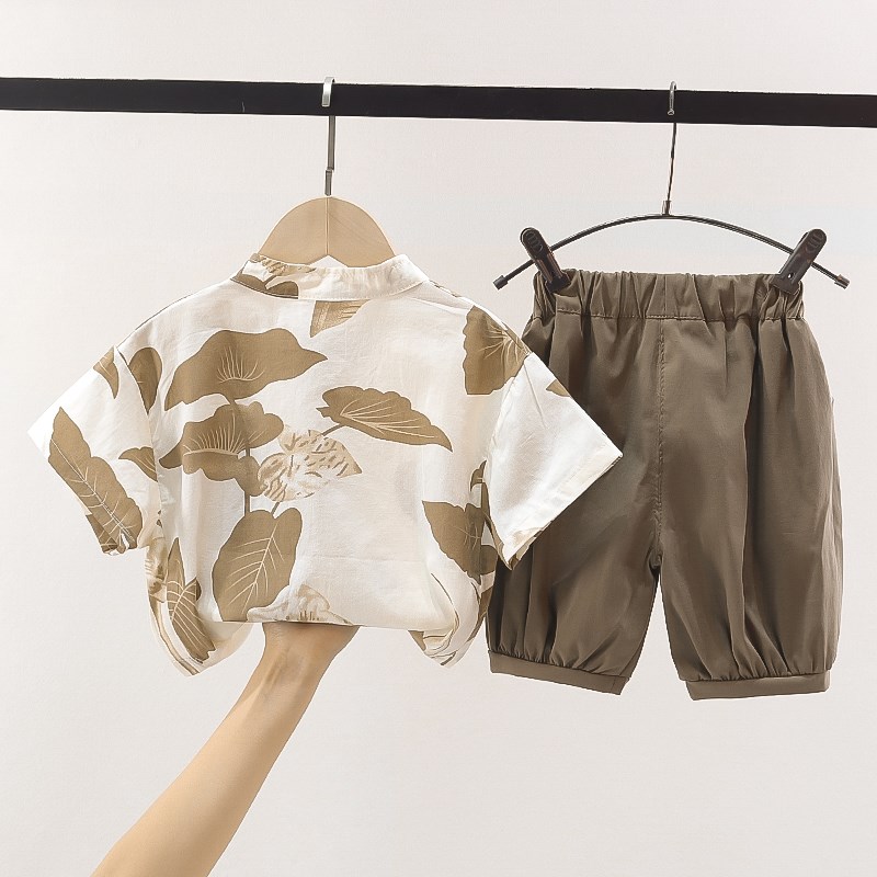童装夏季1-3岁男宝宝衬衫短袖套装2小童洋气薄款休闲两件套婴儿潮