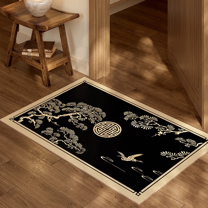 喜即松鹤延年新中式地垫轻奢入户进门门垫卧室门口脚垫子家用地毯