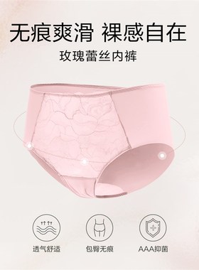 安莉芳新品玫瑰蕾丝中低腰性感网纱透气包臀无痕女士内裤E2W0253