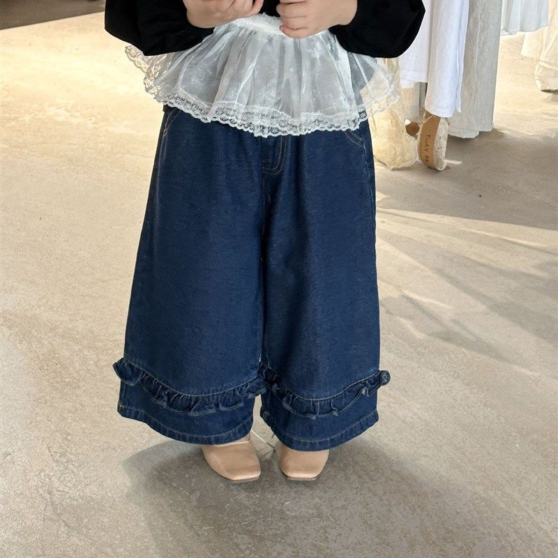 2024秋季新品女童宽松百搭文艺小清新木耳花边裤子女宝宝牛仔裤韩,童装/婴儿装/亲子装,儿童牛仔裤,淘宝优惠券,粉丝福利购,淘宝优惠卷