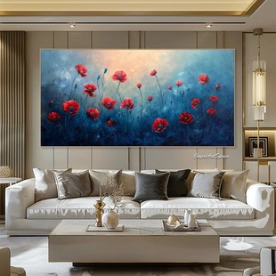 大芬村纯手绘油画抽象粉红色花卉轻奢客厅沙发装饰画卧室横版挂画