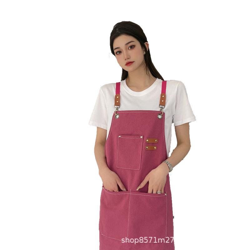厚帆布围裙厨房咖啡美发店工作木工园艺牛仔背带棉围腰