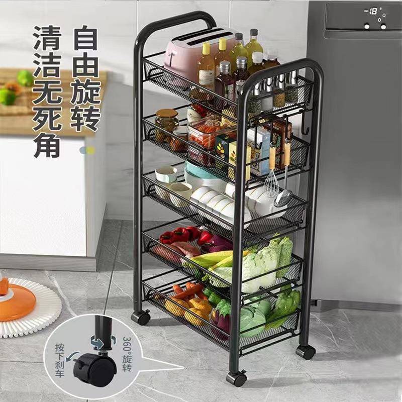 厨房置物架落地多层可移动储物架家用小推车蔬菜篮多功能收纳架子
