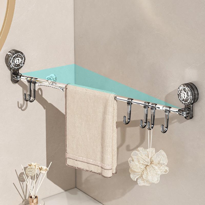 松太转角伸缩吸盘毛巾架免打孔浴室毛巾杆卫生间置物架单杆挂钩挂