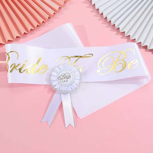 欧美时尚BRIDE TO BE肩带徽章2件套婚礼派对新娘新郎蕾丝边胸章