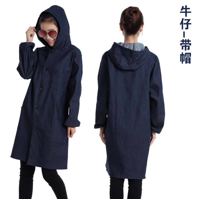 牛仔连帽大褂男女款劳保服防尘耐脏蓝大褂电焊工作服牛仔劳保大褂